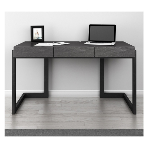 56" Writing Desk in Graphite Italian Ebony Veneer with Solid Cherry Wood Base
